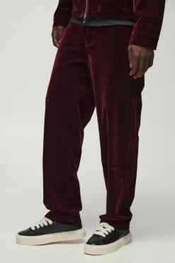Straight Leg Half Fixed Waistband Velour Trousers