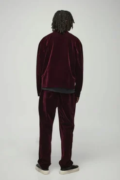 Straight Leg Half Fixed Waistband Velour Trousers