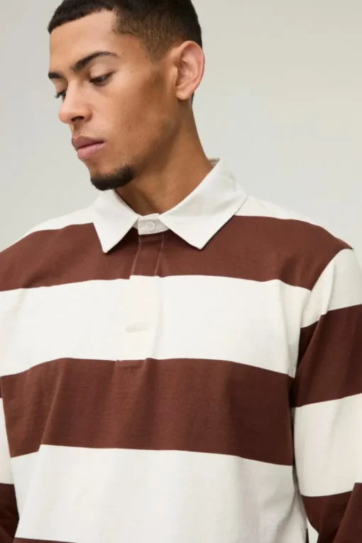 Stripe Long Sleeve Rugby Polo