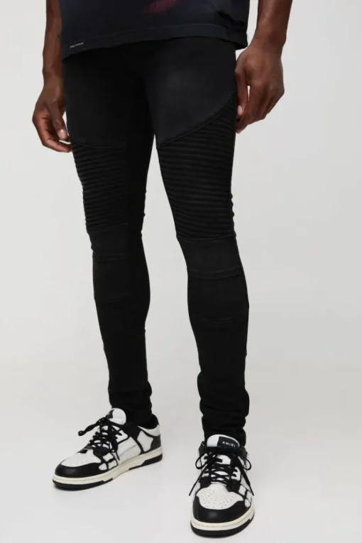 Super Skinny Biker Crinkle Wash Jeans