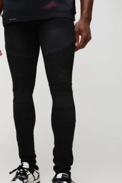 Super Skinny Biker Crinkle Wash Jeans