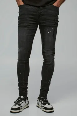 Super Skinny Distressed Paint Splat Jeans