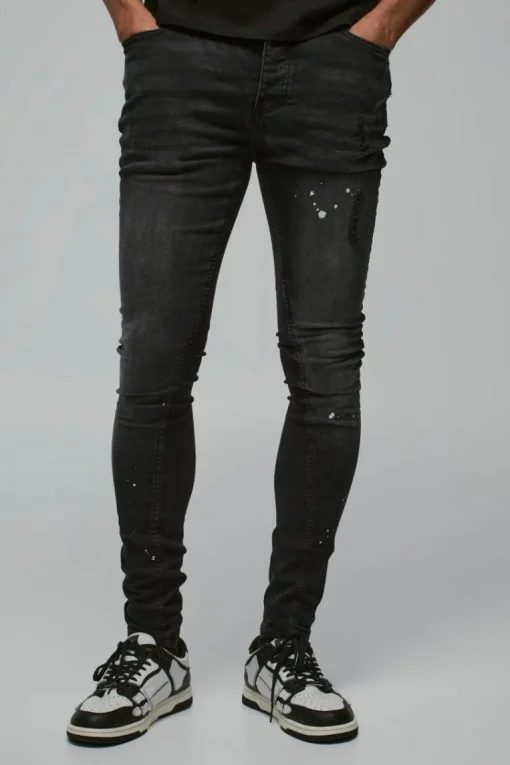 Super Skinny Distressed Paint Splat Jeans