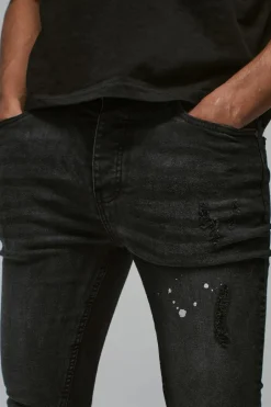 Super Skinny Distressed Paint Splat Jeans