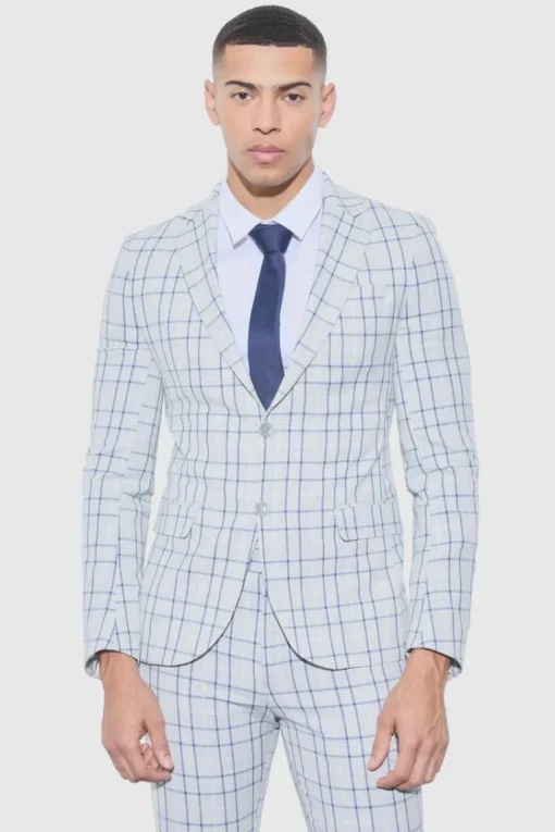 Super Skinny Grey Check Suit Trousers
