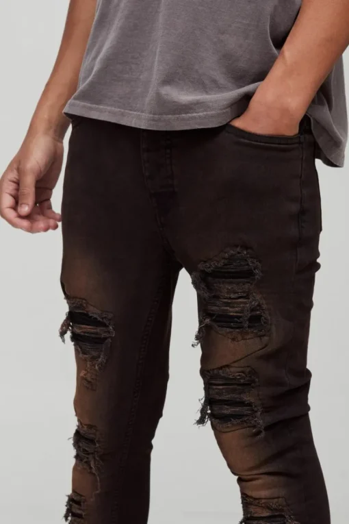 Super Skinny Stretch Biker Rip & Repair Denim Jeans