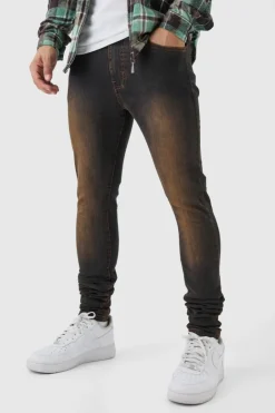 Super Skinny Stretch Stacked Brown Tinted Jeans