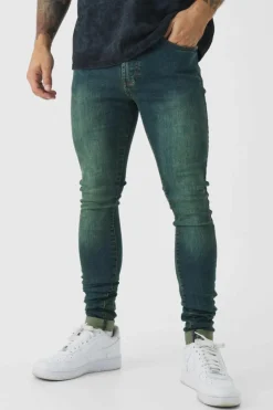 Super Skinny Stretch Stacked Green Tinted Jeans