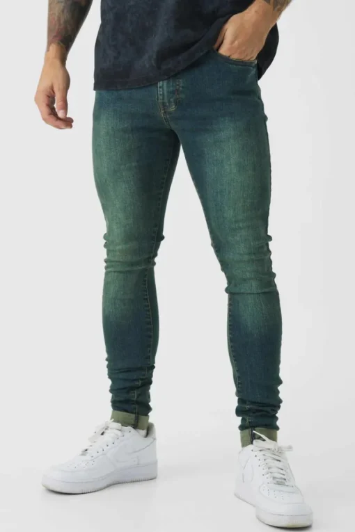 Super Skinny Stretch Stacked Green Tinted Jeans