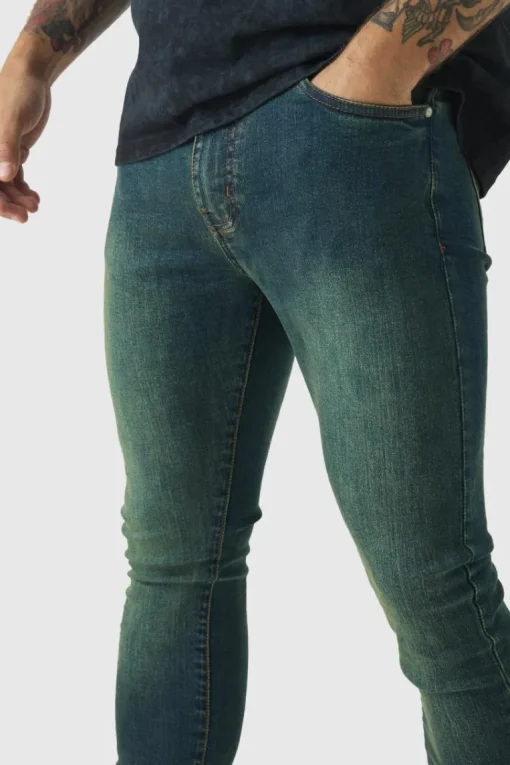 Super Skinny Stretch Stacked Green Tinted Jeans