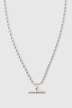 T Bar Pendant Necklace In Silver