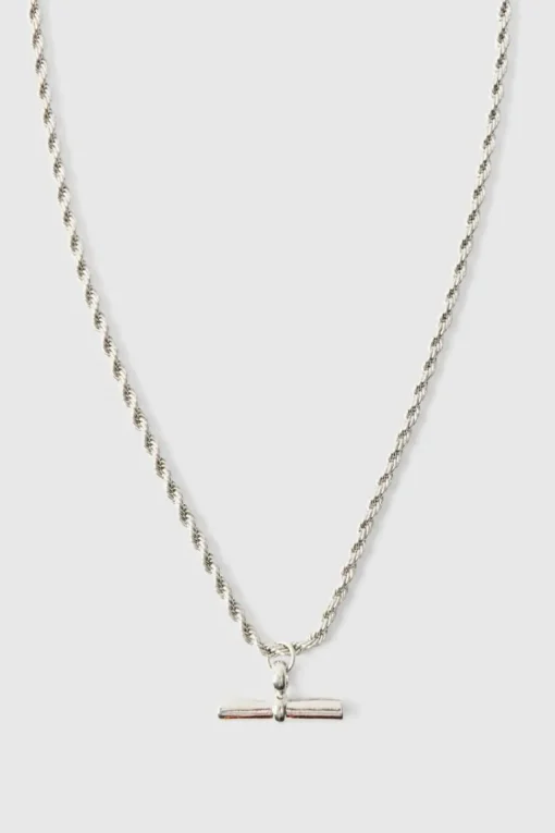 T Bar Pendant Necklace In Silver