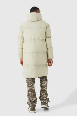Tall 4 Pocket Longline Hooded Puffer Jacket in Ecru