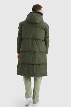 Tall 4 Pocket Longline Hooded Puffer Jacket in Khaki