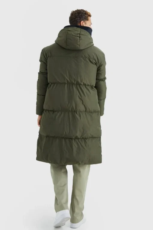 Tall 4 Pocket Longline Hooded Puffer Jacket in Khaki