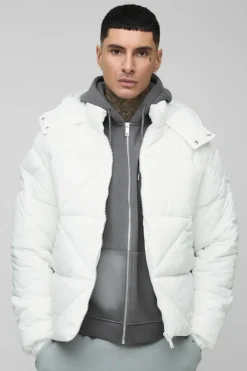 Tall Abstract Quilted Puffer Jacket In White