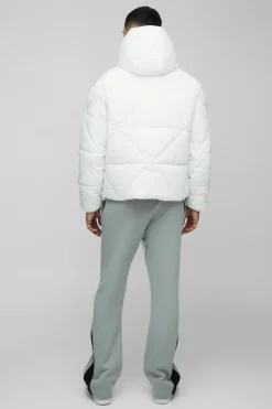 Tall Abstract Quilted Puffer Jacket In White