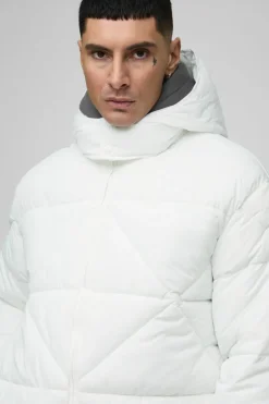 Tall Abstract Quilted Puffer Jacket In White