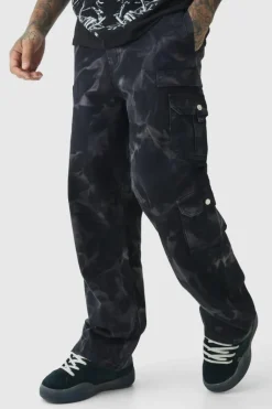 Tall Acid Wash Relaxed Fit Cargo Trousers