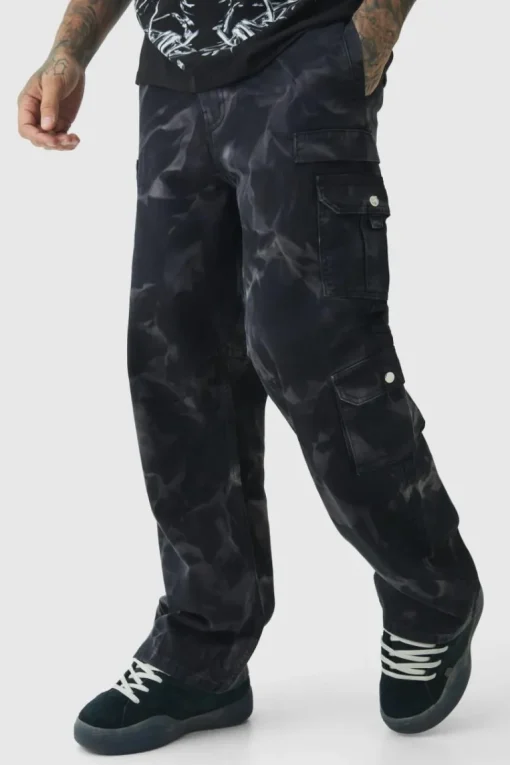 Tall Acid Wash Relaxed Fit Cargo Trousers