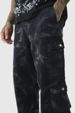 Tall Acid Wash Relaxed Fit Cargo Trousers