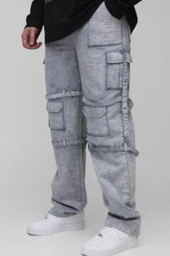 Tall Acid Wash Strappy Relaxed Fit Cargo Trousers
