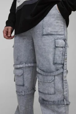 Tall Acid Wash Strappy Relaxed Fit Cargo Trousers
