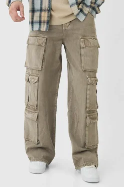Tall Baggy Fit Washed Multi Pocket Cargo Jeans