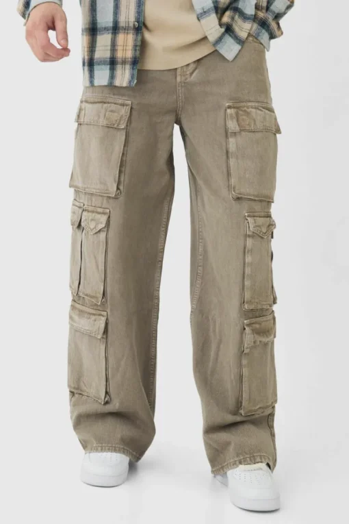 Tall Baggy Fit Washed Multi Pocket Cargo Jeans