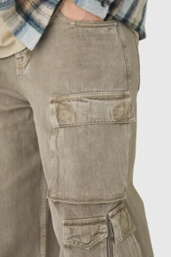 Tall Baggy Fit Washed Multi Pocket Cargo Jeans