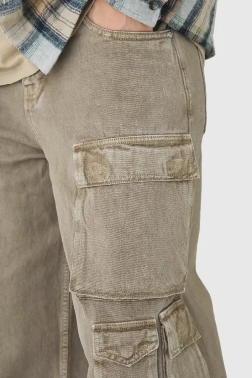 Tall Baggy Fit Washed Multi Pocket Cargo Jeans