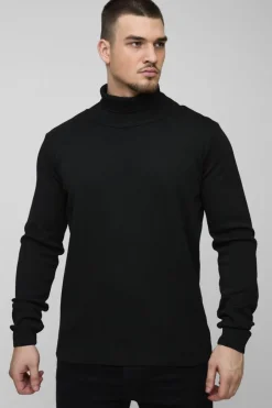 Tall Basic Regular Fit Roll Neck Jumper in Black