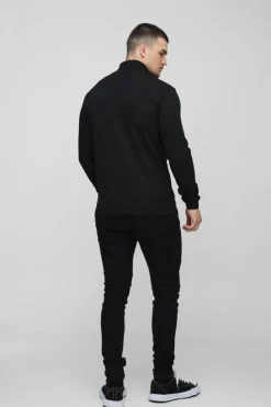 Tall Basic Regular Fit Roll Neck Jumper in Black