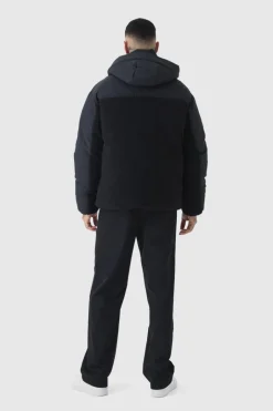 Tall Borg And Nylon Padded Coat In Black