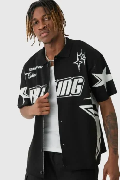 Tall Boxy Fit Knitted Moto Shirt