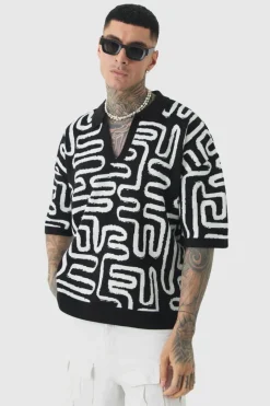Tall Boxy Oversized Abstract Knit Polo