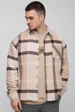 Tall Boxy Split Hem Brushed Check Overshirt