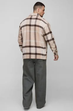 Tall Boxy Split Hem Brushed Check Overshirt