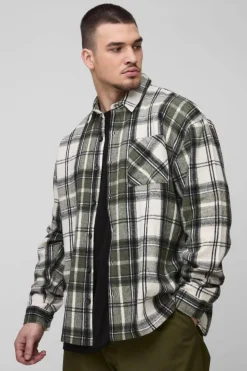 Tall Boxy Split Hem Brushed Check Overshirt