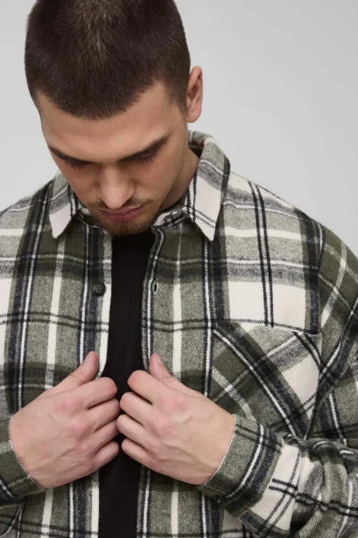 Tall Boxy Split Hem Brushed Check Overshirt