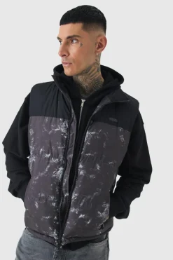 Tall Colour Block Printed Funnel Neck Gilet In Charcoal