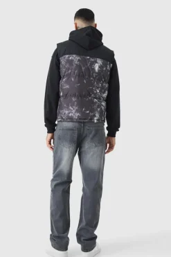 Tall Colour Block Printed Funnel Neck Gilet In Charcoal