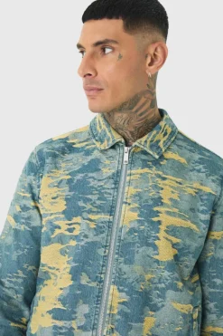 Tall Denim Fabric Interest Harrington Jacket