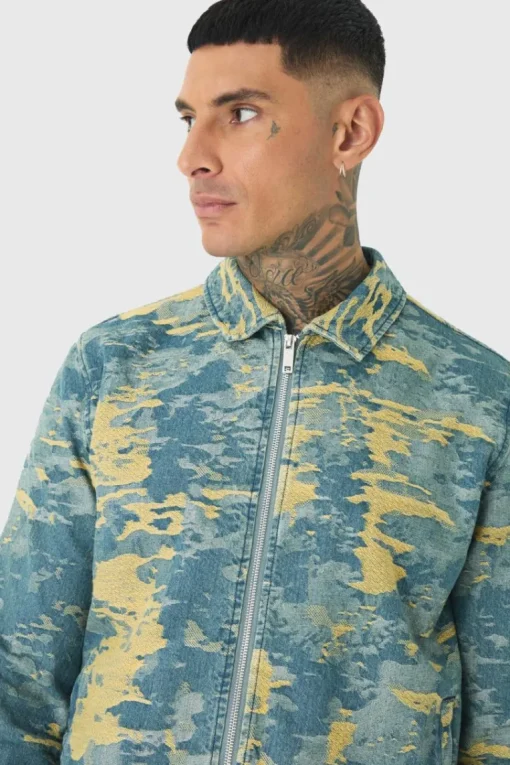 Tall Denim Fabric Interest Harrington Jacket