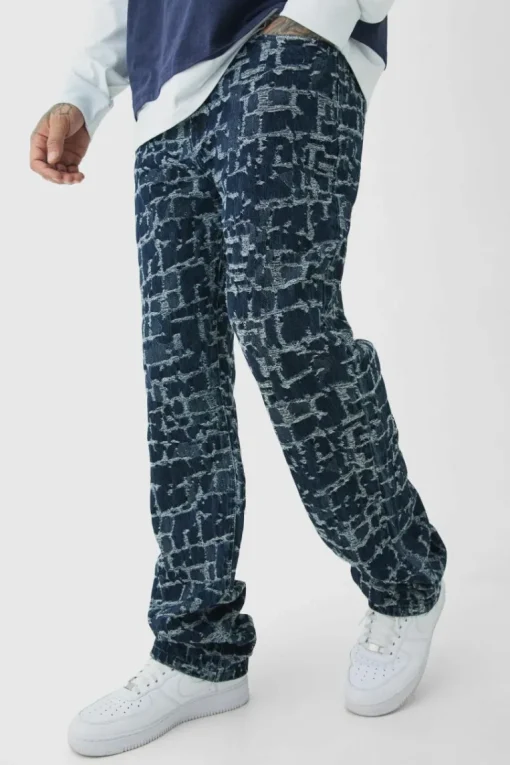 Tall Distressed Tapestry Relaxed Fit Denim Jeans
