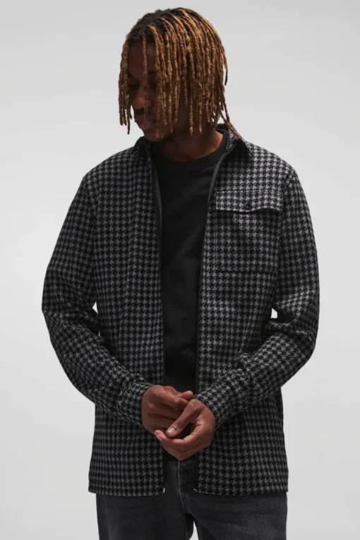Tall Dogtooth Jacquard Zip Through Overshirt