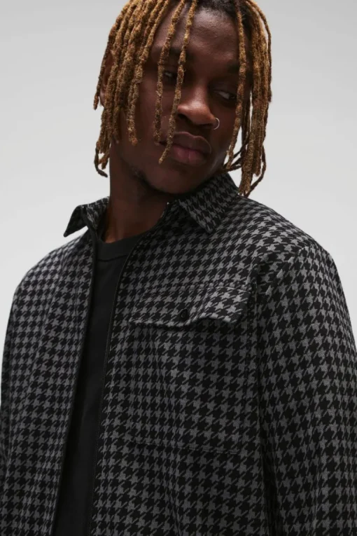 Tall Dogtooth Jacquard Zip Through Overshirt