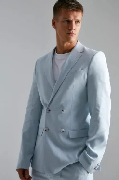 Tall Double Breasted Skinny Linen Suit Jacket