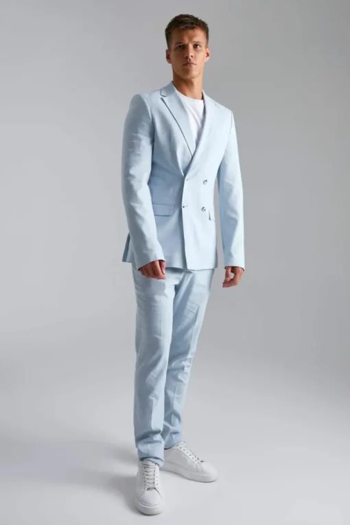 Tall Double Breasted Skinny Linen Suit Jacket