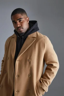 Tall Double Breasted Wool Look Overcoat in Camel